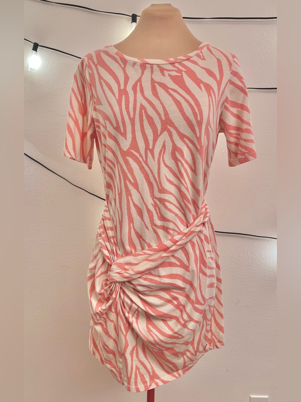 NWT n:PHILANTHROPY Coral Pink Zebra Knot Mini Tshirt Dress Resort Y2K Summer